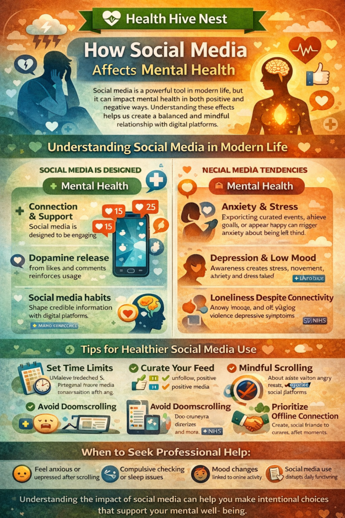 How Social Media Affects Mental Health By Health Hive Nest Infographics